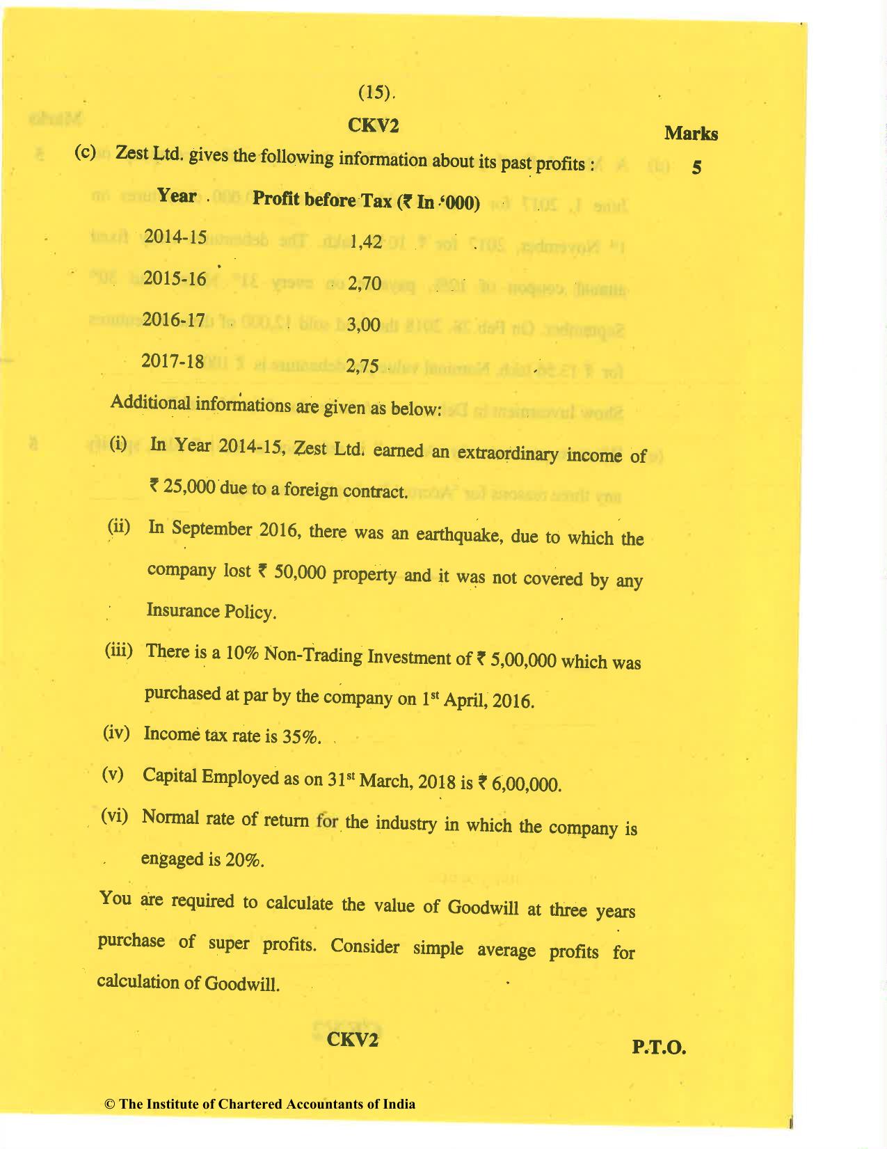 CA Inter May 2019 Question Paper - Paper 5 – Advanced Accounting - Page 15