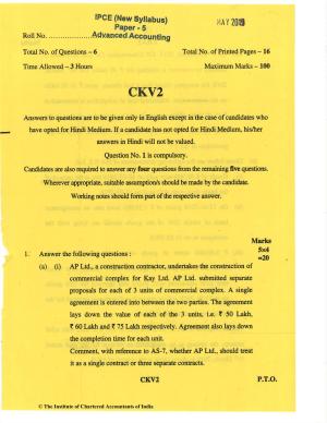 CA Inter May 2019 Question Paper - Paper 5 – Advanced Accounting