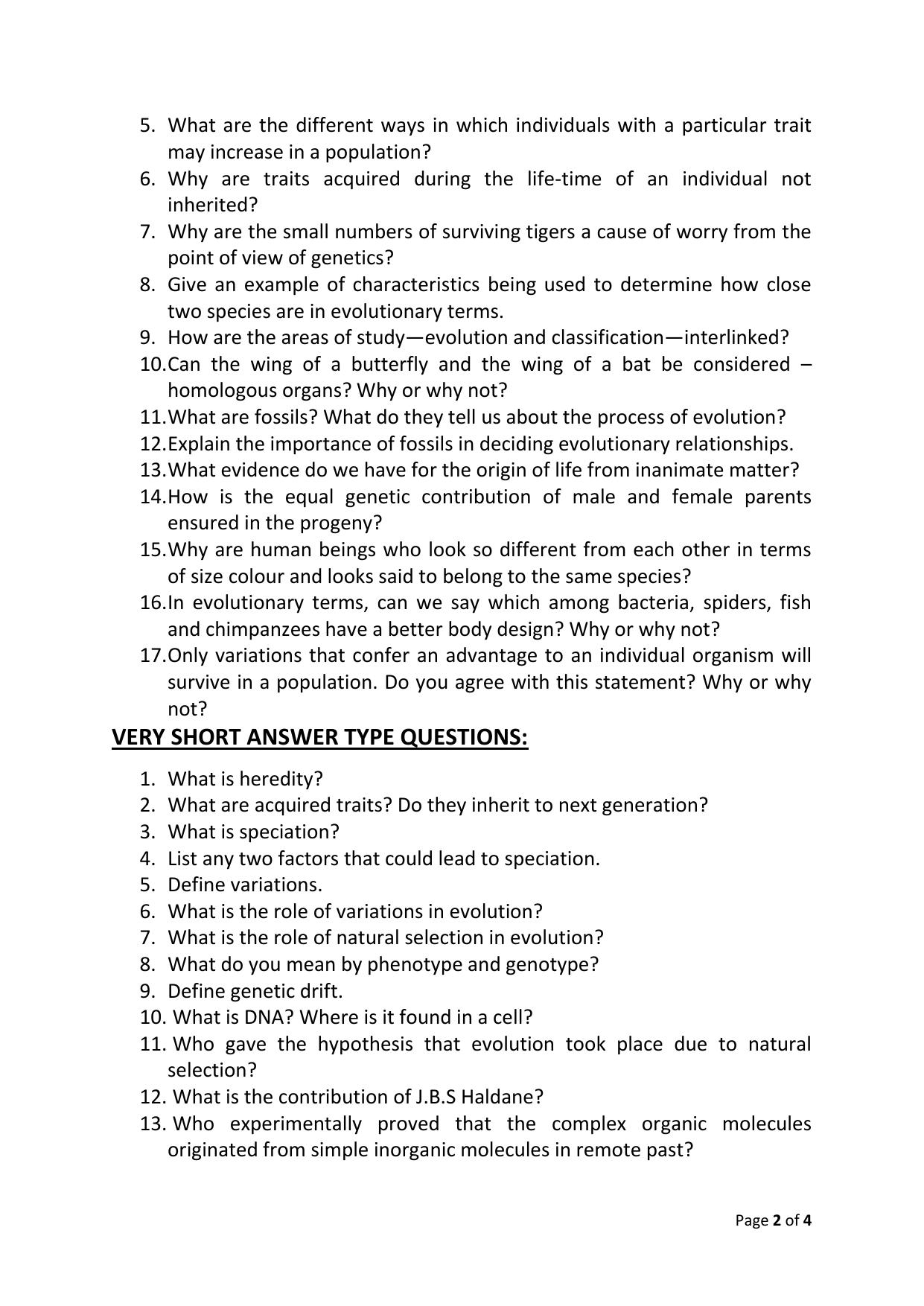 JKBOSE Class 10 Genetics & Heredity Question Bank - Page 2