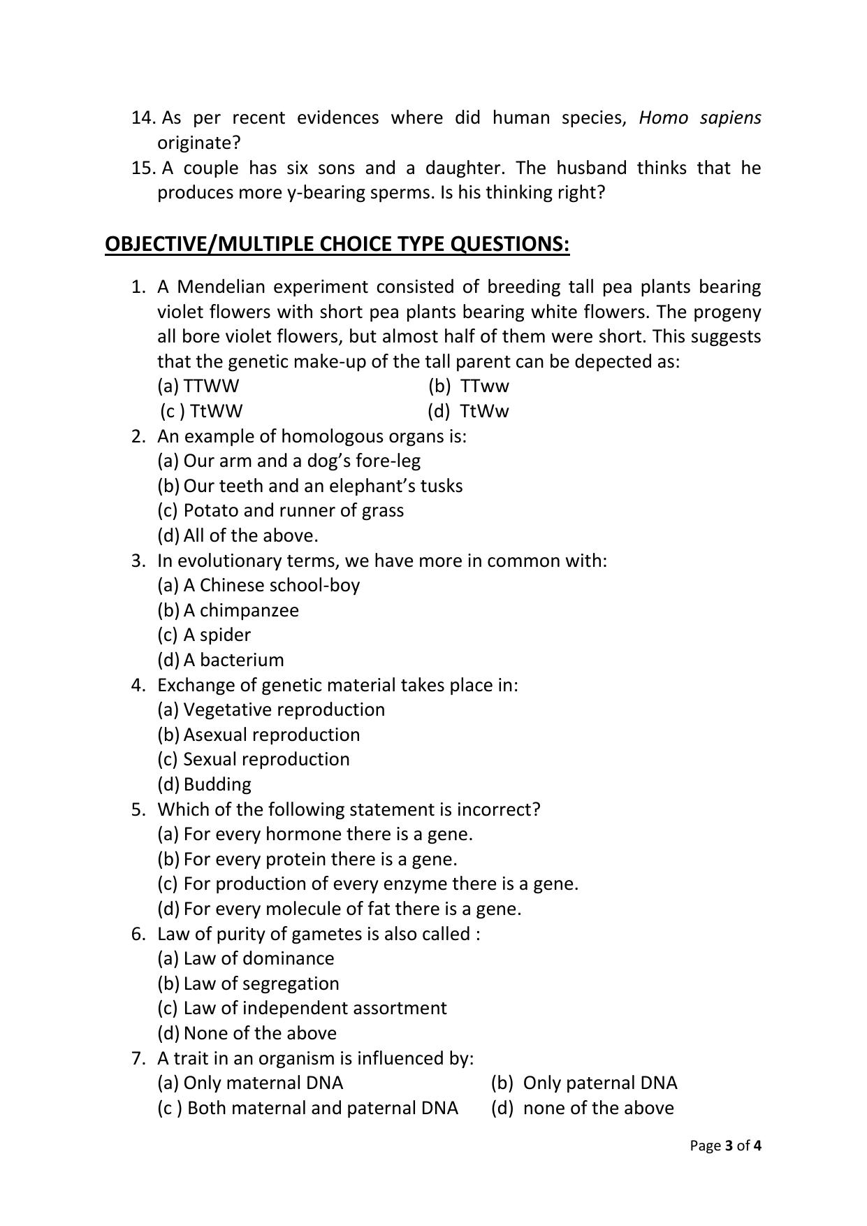 JKBOSE Class 10 Genetics & Heredity Question Bank - Page 3