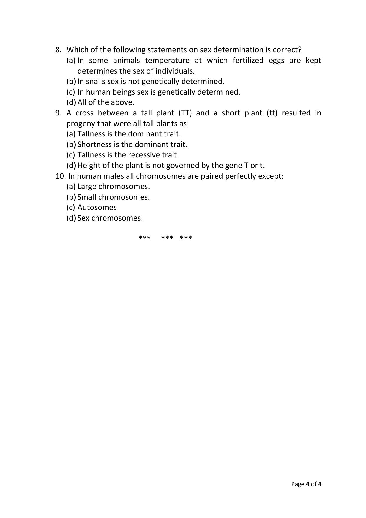 JKBOSE Class 10 Genetics & Heredity Question Bank - Page 4