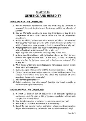 JKBOSE Class 10 Genetics & Heredity Question Bank