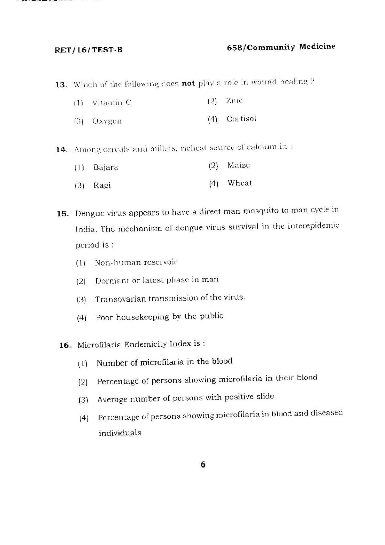 BHU RET COMMUNITY MEDICINE 2016 Question Paper - Page 6