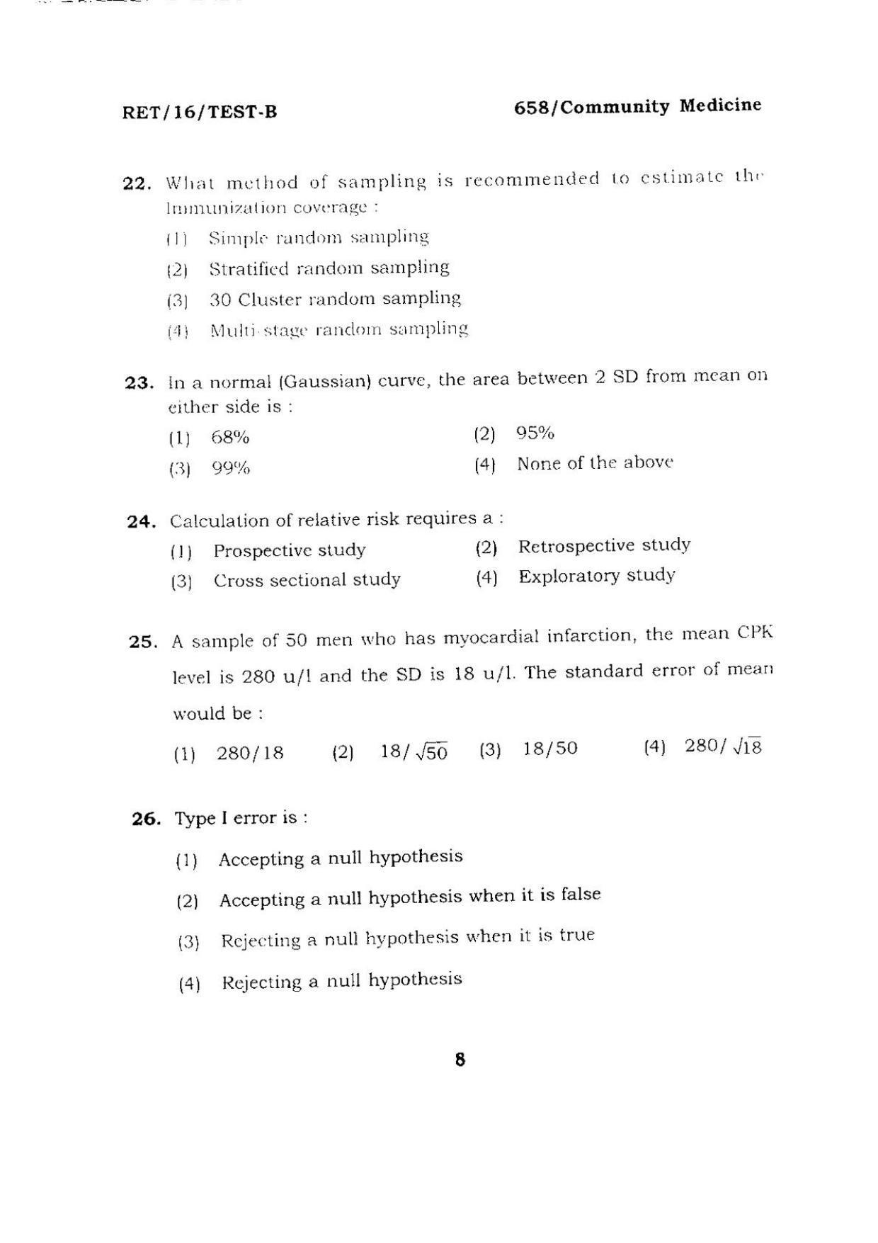 BHU RET COMMUNITY MEDICINE 2016 Question Paper - Page 8