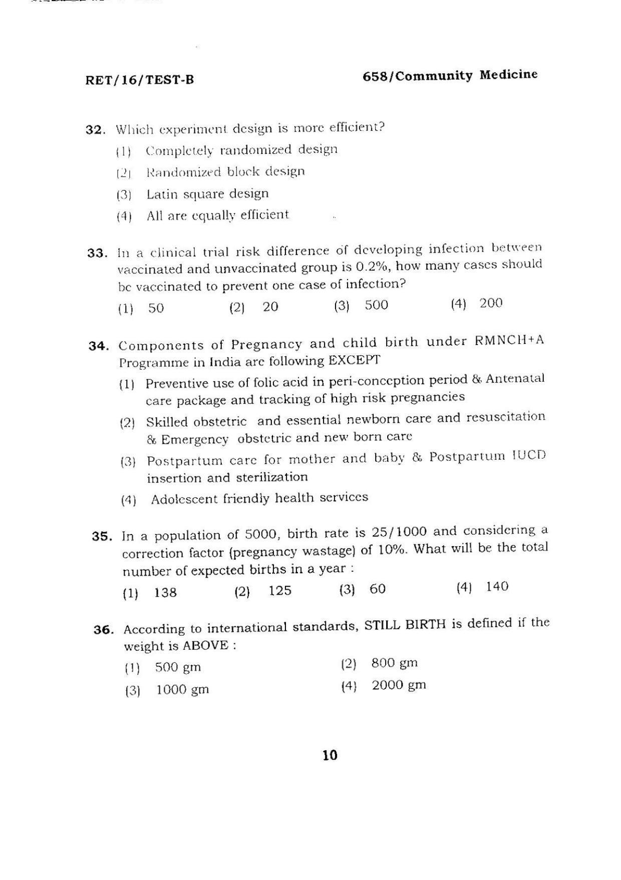BHU RET COMMUNITY MEDICINE 2016 Question Paper - Page 10