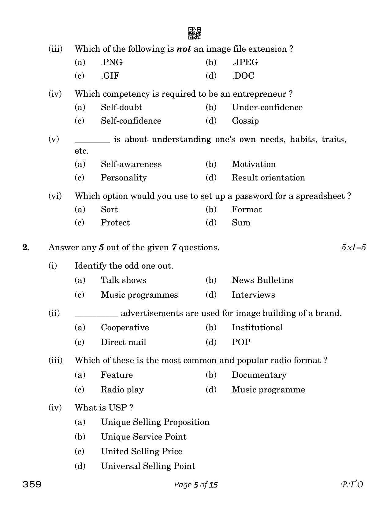 CBSE Class 12 Mass Media Studies (Compartment) 2023 Question Paper - Page 5