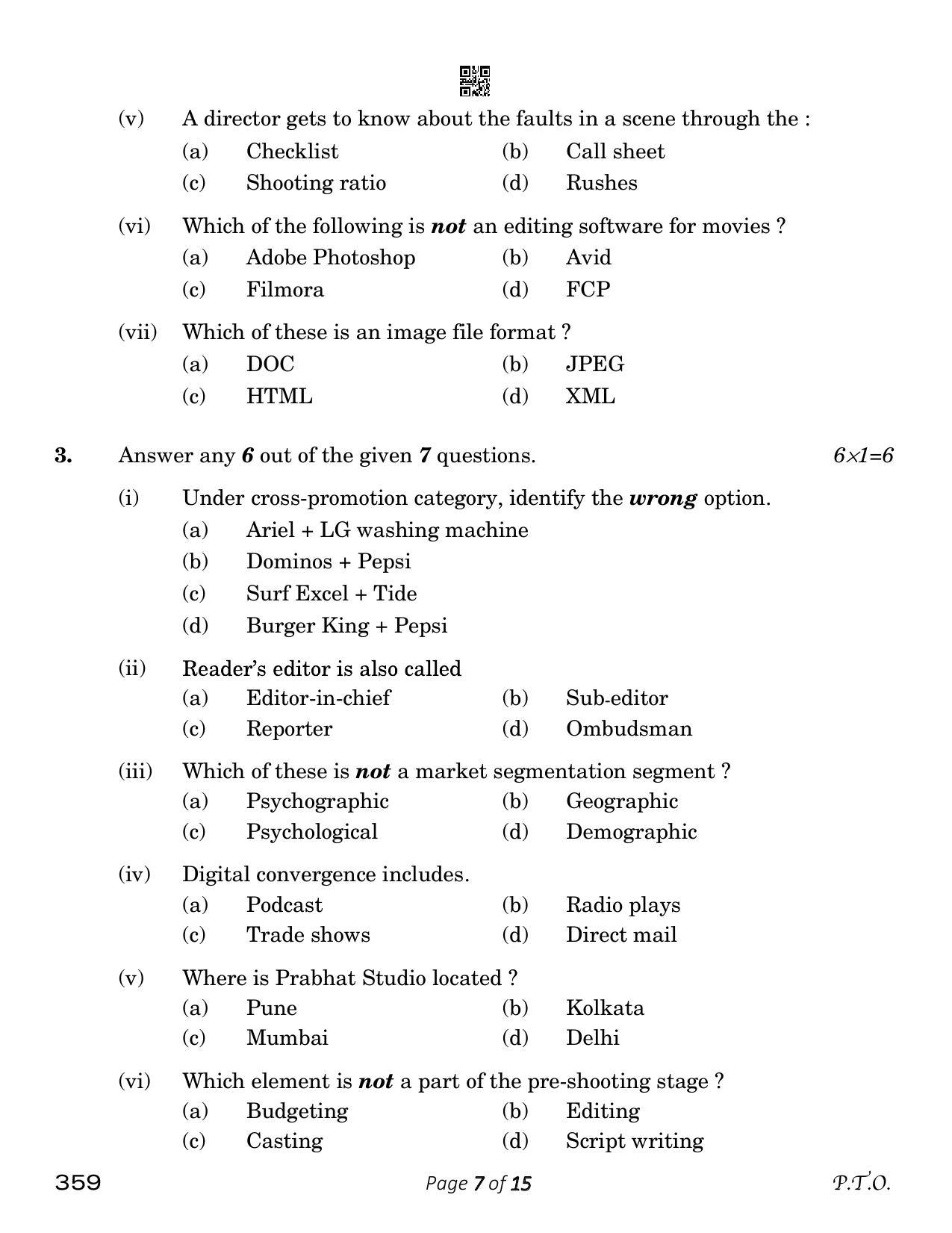 CBSE Class 12 Mass Media Studies (Compartment) 2023 Question Paper - Page 7