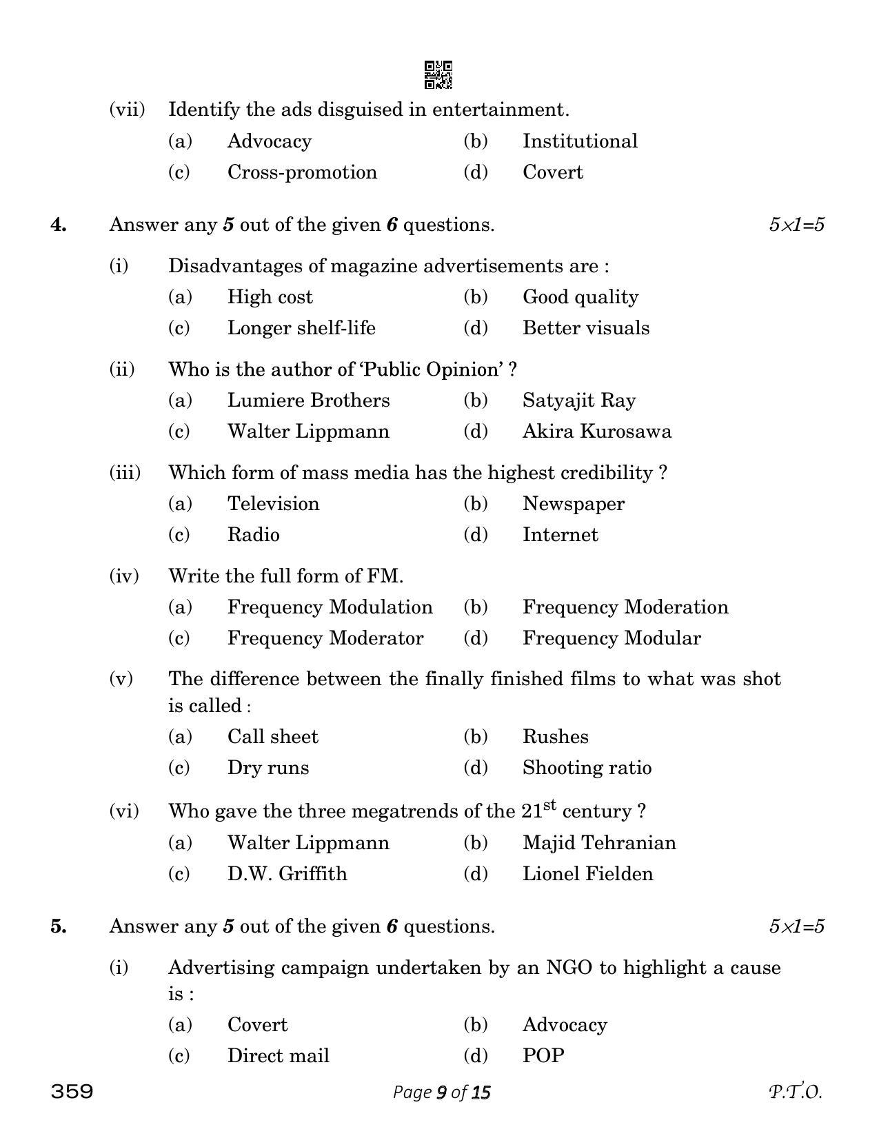 CBSE Class 12 Mass Media Studies (Compartment) 2023 Question Paper - Page 9