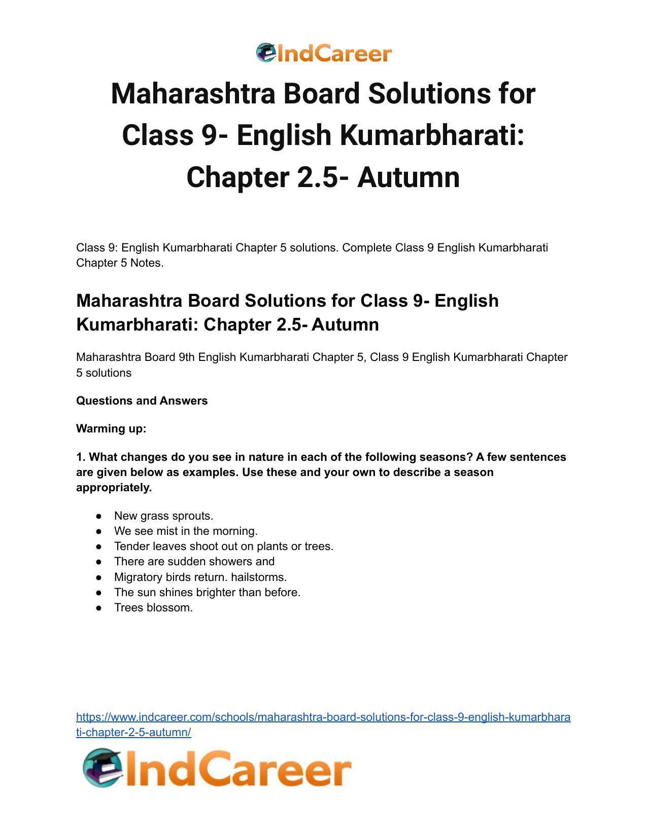 Maharashtra Board Solutions for Class 9- English Kumarbharati: Chapter 2.5- Autumn - Page 2