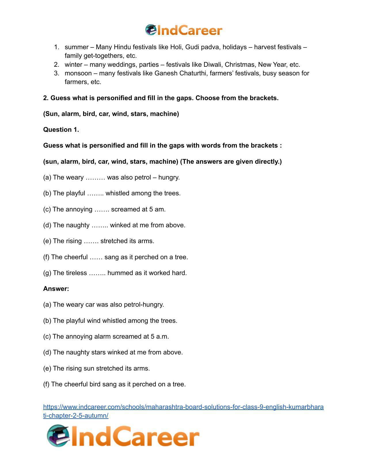 Maharashtra Board Solutions for Class 9- English Kumarbharati: Chapter 2.5- Autumn - Page 5