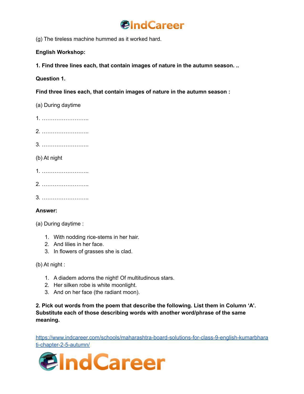 Maharashtra Board Solutions for Class 9- English Kumarbharati: Chapter 2.5- Autumn - Page 6