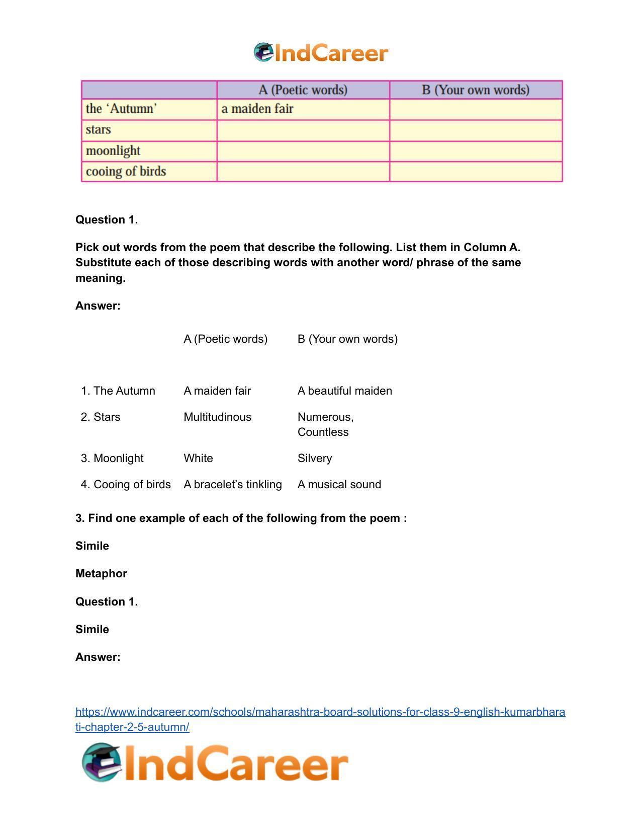 Maharashtra Board Solutions for Class 9- English Kumarbharati: Chapter 2.5- Autumn - Page 7
