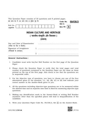 NIOS October 2019 Class 10 Indian Culture and Heritage (SET A) Question Paper