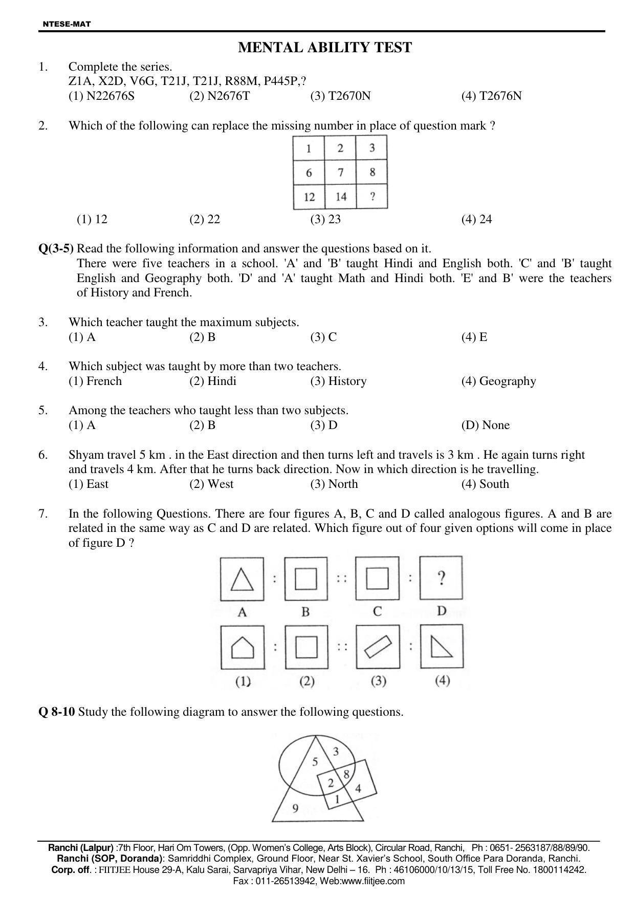 Jharkhand (JAC) NTSE 2018-19 MAT Answer Key - Page 2