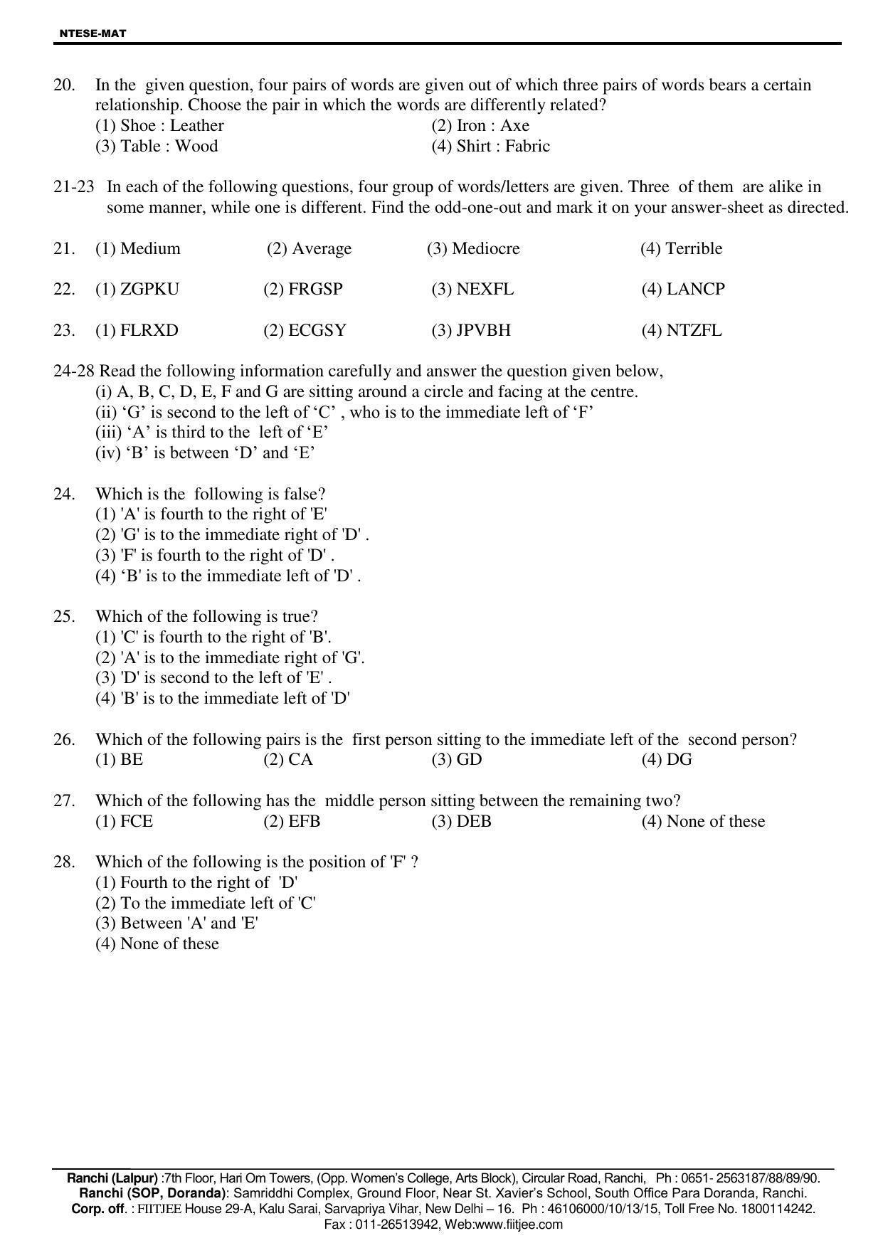 Jharkhand (JAC) NTSE 2018-19 MAT Answer Key - Page 4