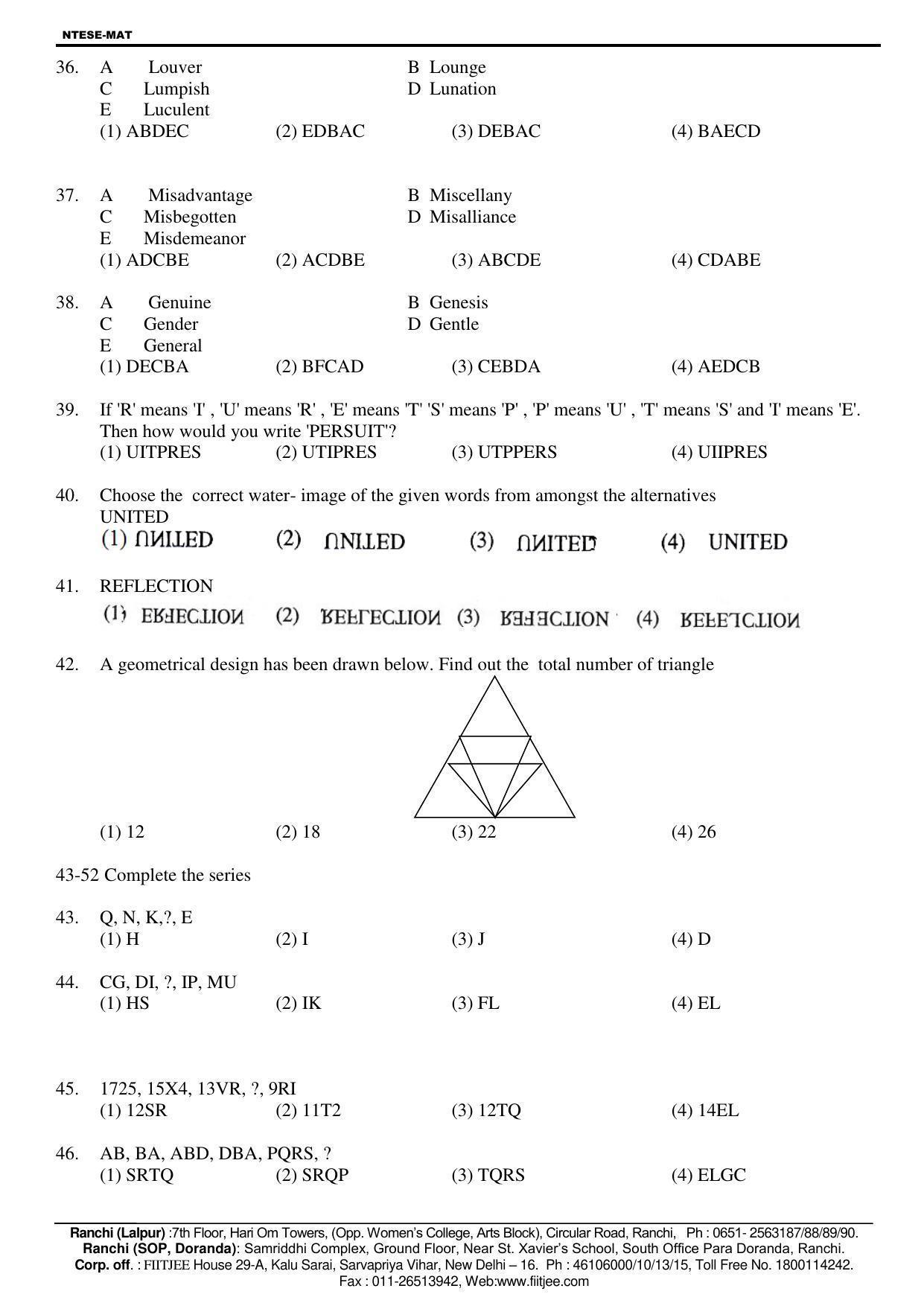 Jharkhand (JAC) NTSE 2018-19 MAT Answer Key - Page 6