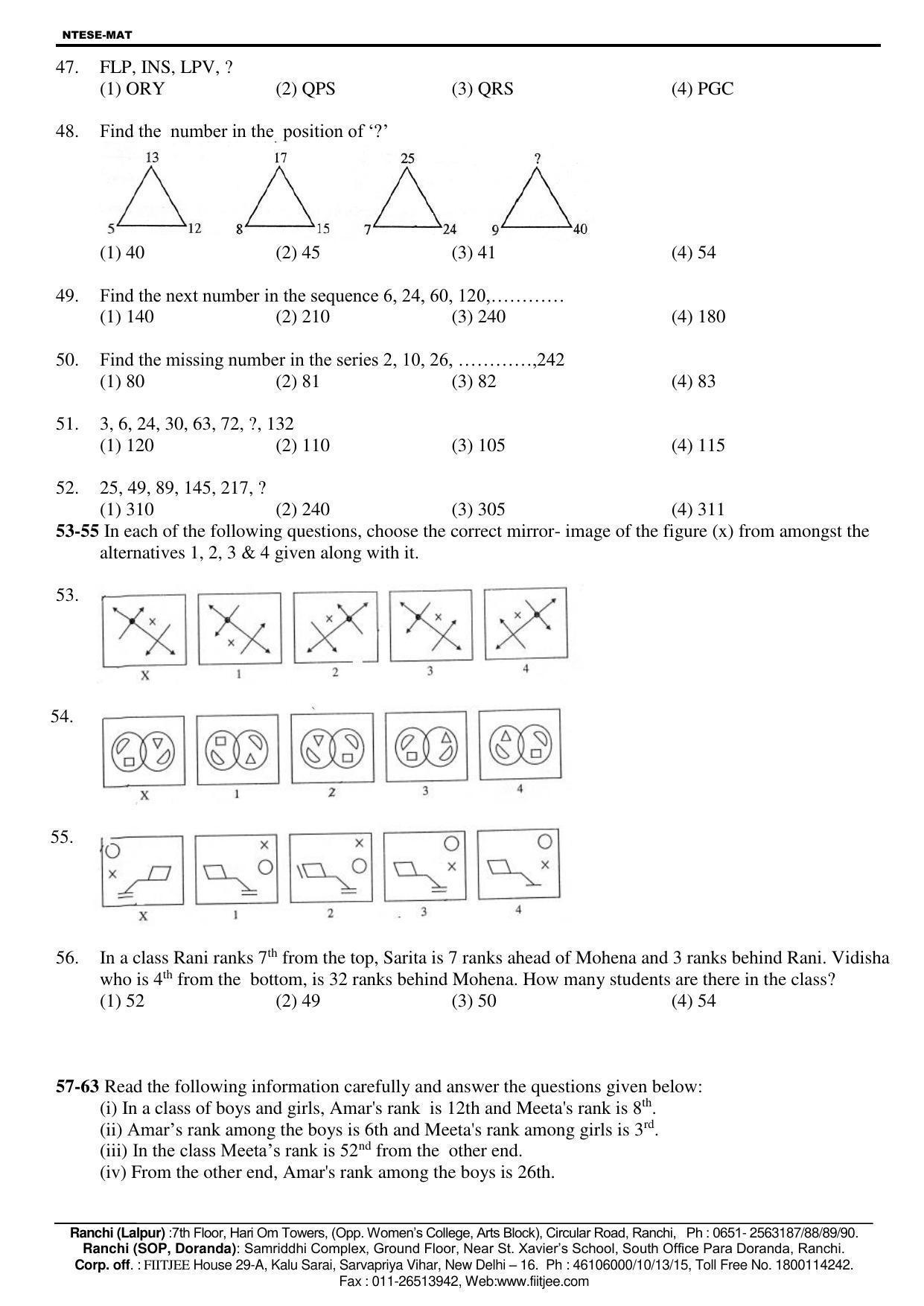 Jharkhand (JAC) NTSE 2018-19 MAT Answer Key - Page 7