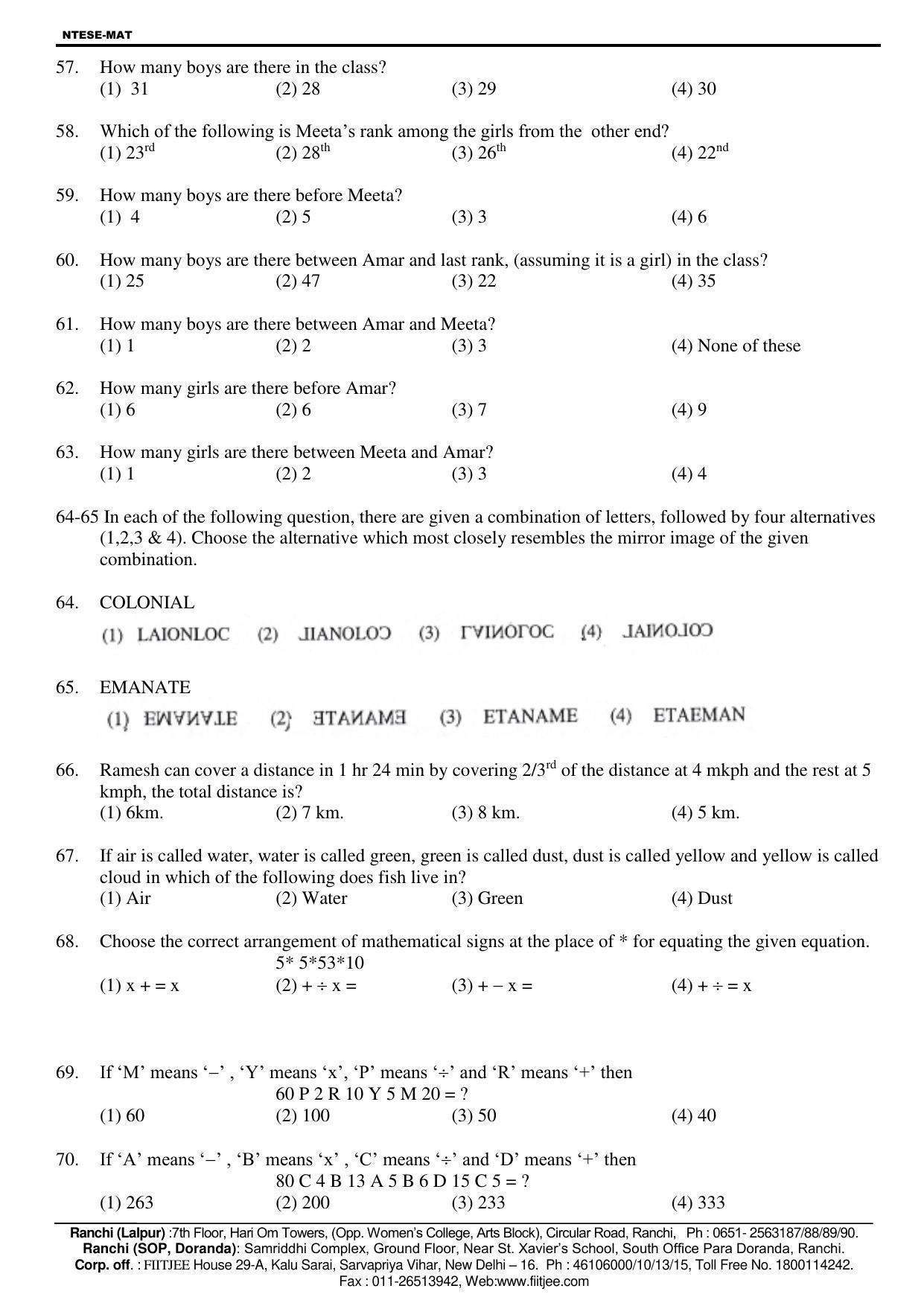 Jharkhand (JAC) NTSE 2018-19 MAT Answer Key - Page 8