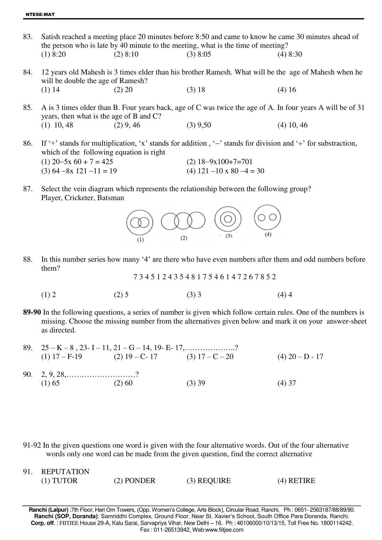 Jharkhand (JAC) NTSE 2018-19 MAT Answer Key - Page 10