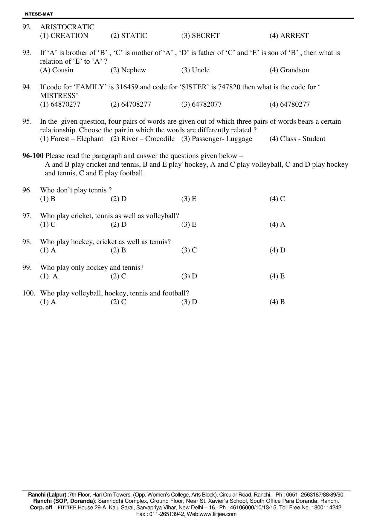 Jharkhand (JAC) NTSE 2018-19 MAT Answer Key - Page 11