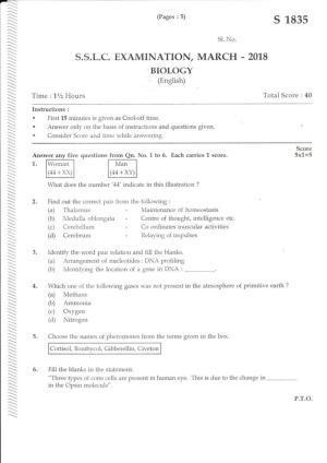 Kerala SSLC 2018 Biology (EM) Question Paper