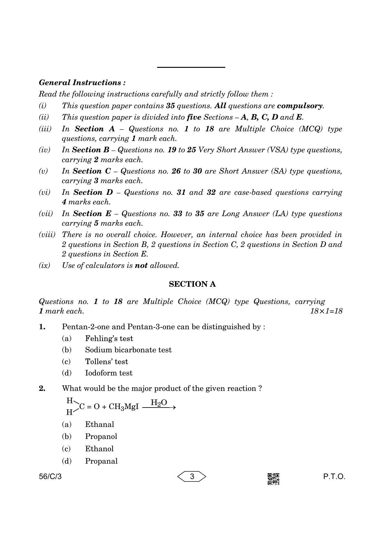 CBSE Class 12 56-3 Chemistry 2023 (Compartment) Question Paper - Page 3