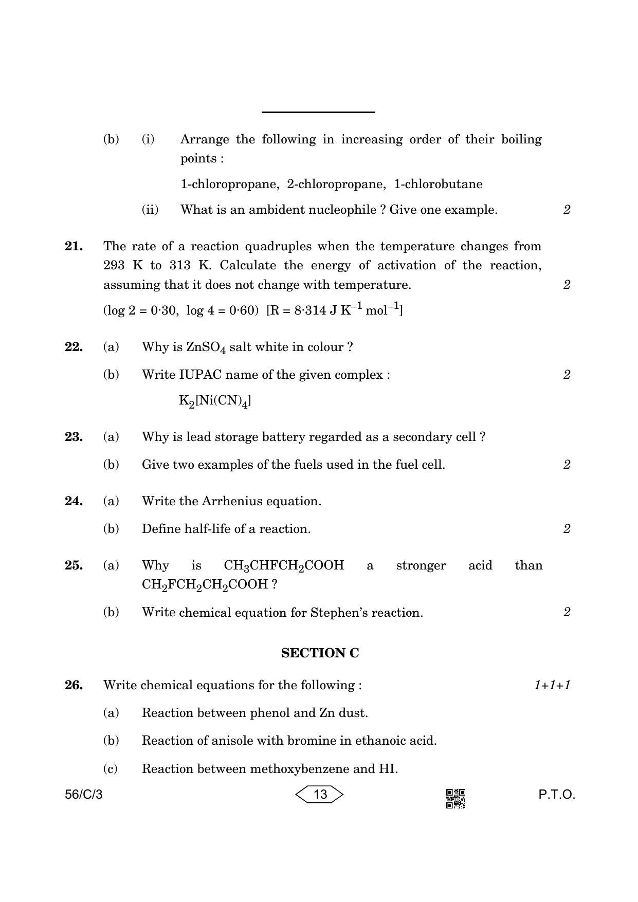 CBSE Class 12 56-3 Chemistry 2023 (Compartment) Question Paper - Page 13