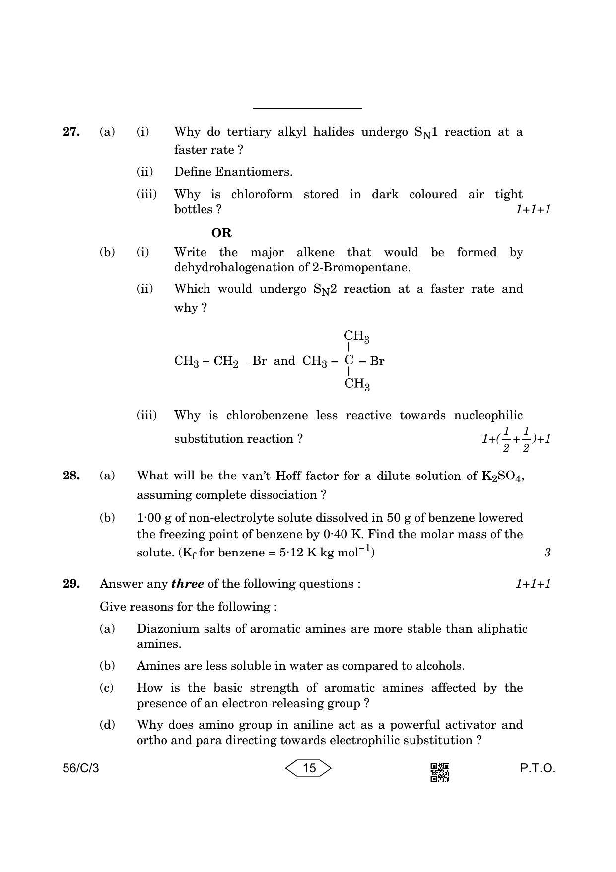 CBSE Class 12 56-3 Chemistry 2023 (Compartment) Question Paper - Page 15