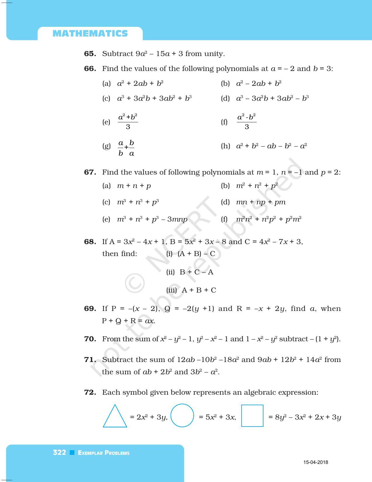 NCERT Exemplar Book for Class 7 Maths: Chapter 10- Algebraic Expression - Page 18