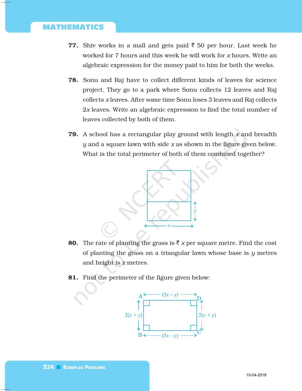 NCERT Exemplar Book for Class 7 Maths: Chapter 10- Algebraic Expression - Page 20
