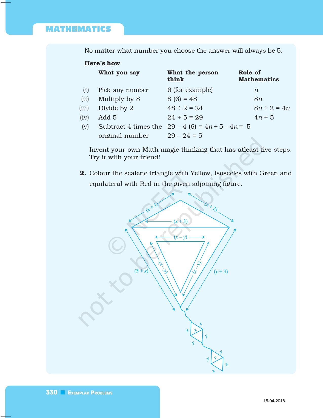 NCERT Exemplar Book for Class 7 Maths: Chapter 10- Algebraic Expression - Page 26