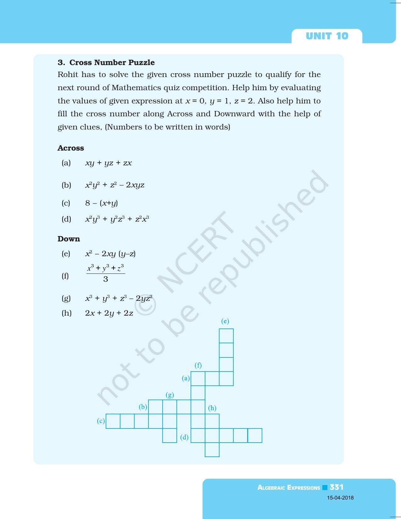 NCERT Exemplar Book for Class 7 Maths: Chapter 10- Algebraic Expression - Page 27