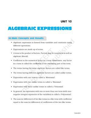 NCERT Exemplar Book for Class 7 Maths: Chapter 10- Algebraic Expression