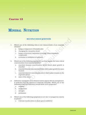 NCERT Exemplar Book for Class 11 Biology: Chapter 12 Mineral Nutrition