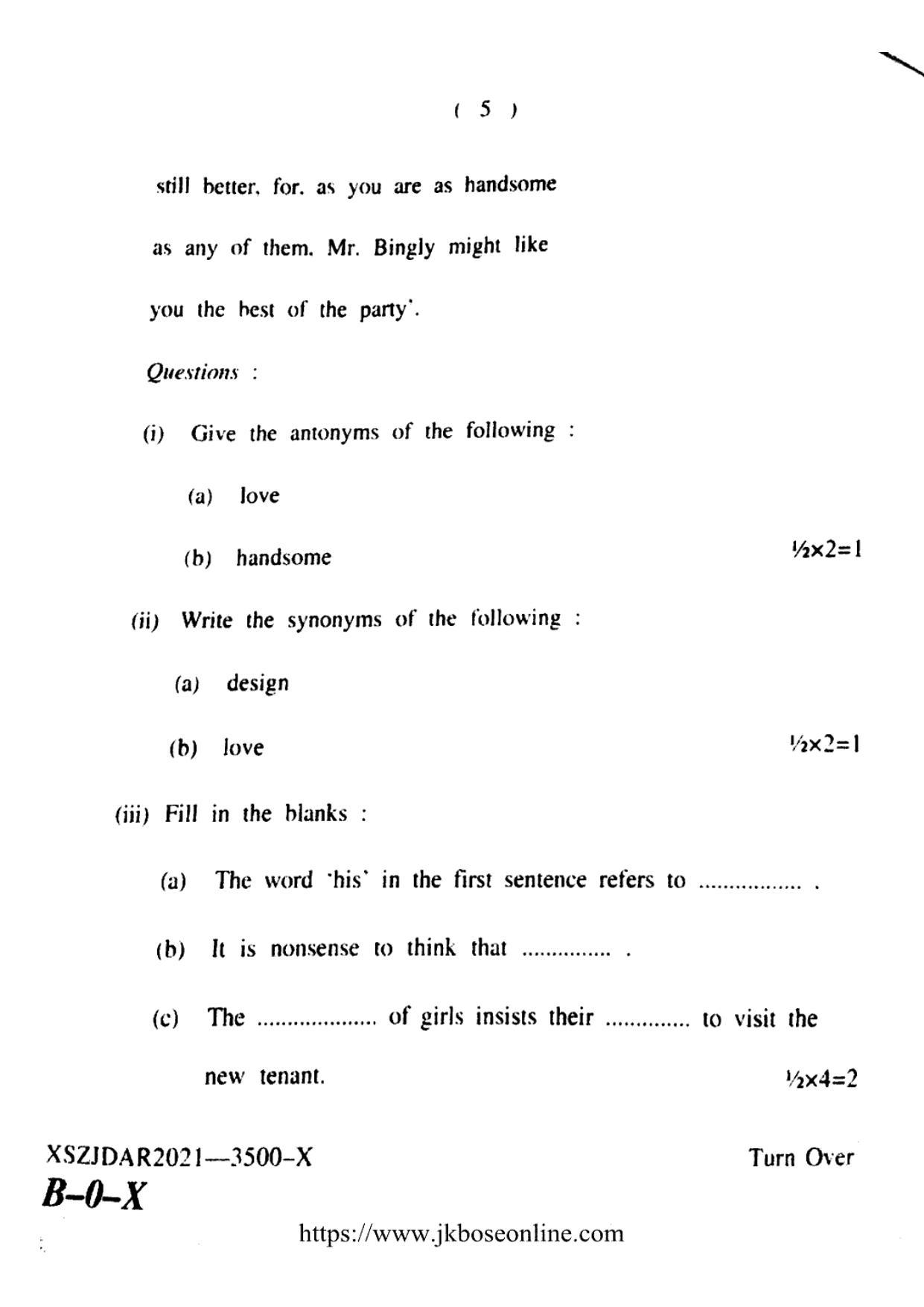 JKBOSE CLASS 10 English (3500-X) 2021 - Page 5