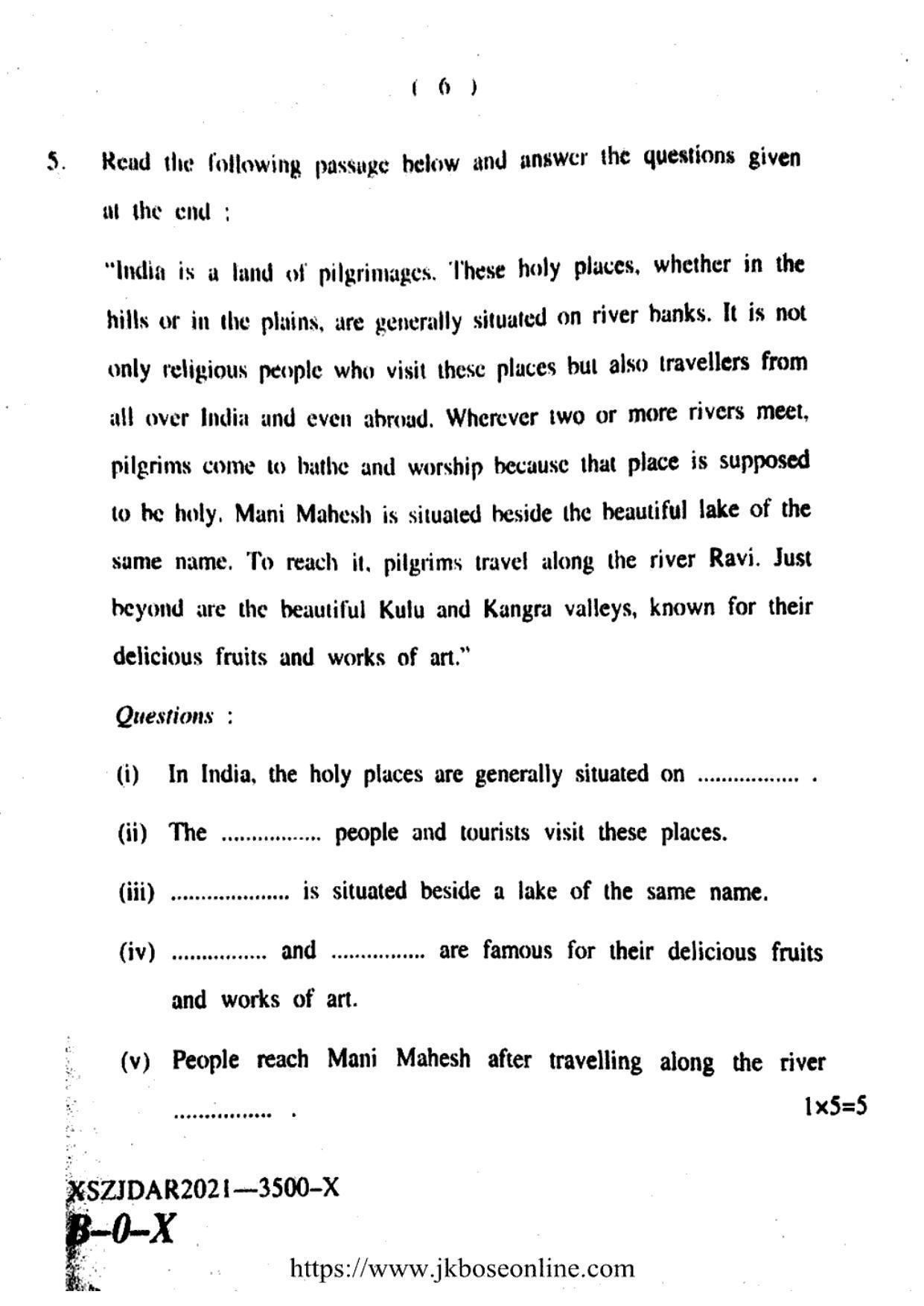 JKBOSE CLASS 10 English (3500-X) 2021 - Page 6