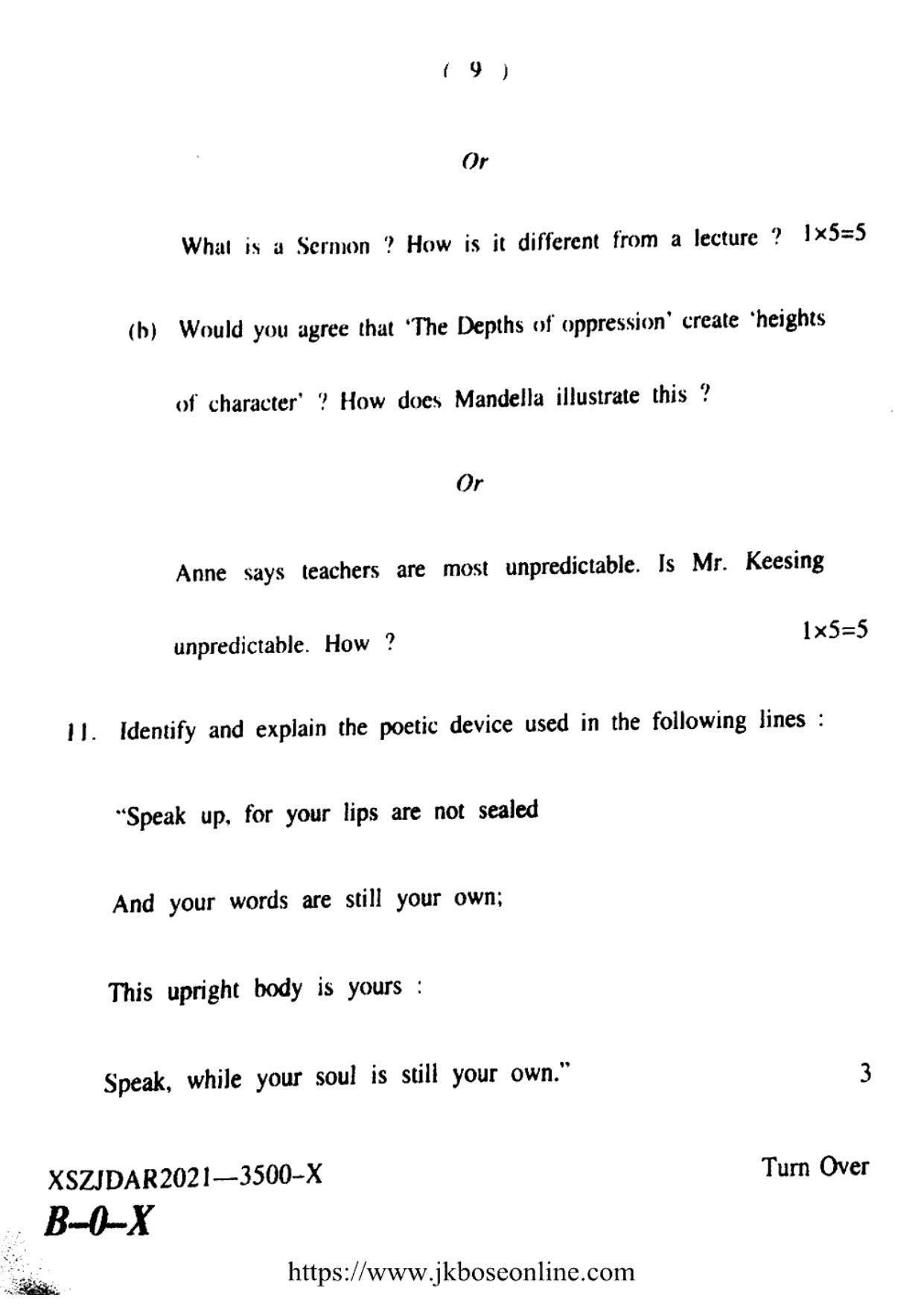 JKBOSE CLASS 10 English (3500-X) 2021 - Page 9
