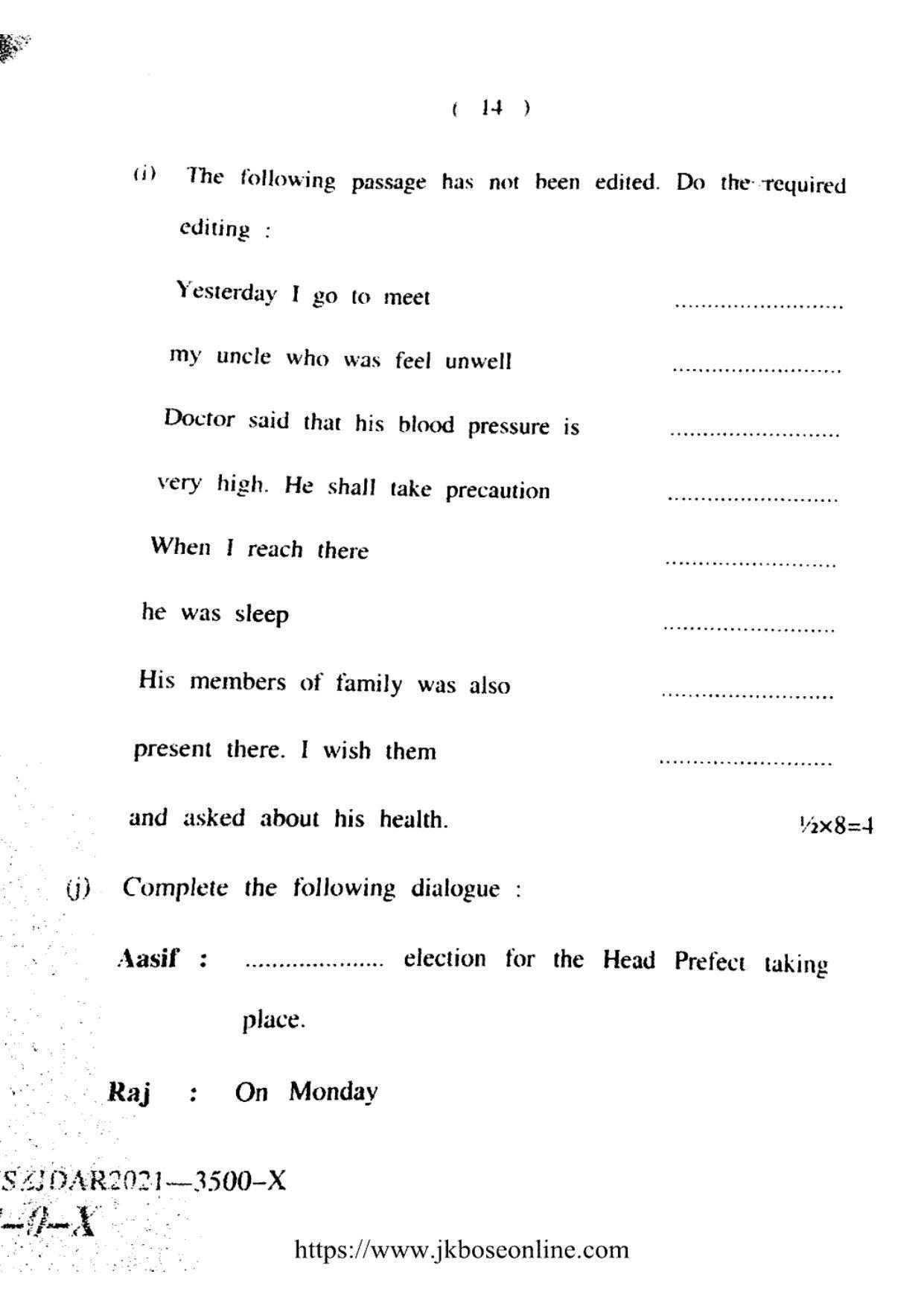 JKBOSE CLASS 10 English (3500-X) 2021 - Page 14