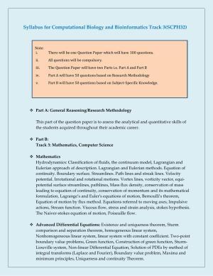 NTA PhD Entrance Exam Computational Biology and Bioinformatics Track – 3 (TRDH) Syllabus