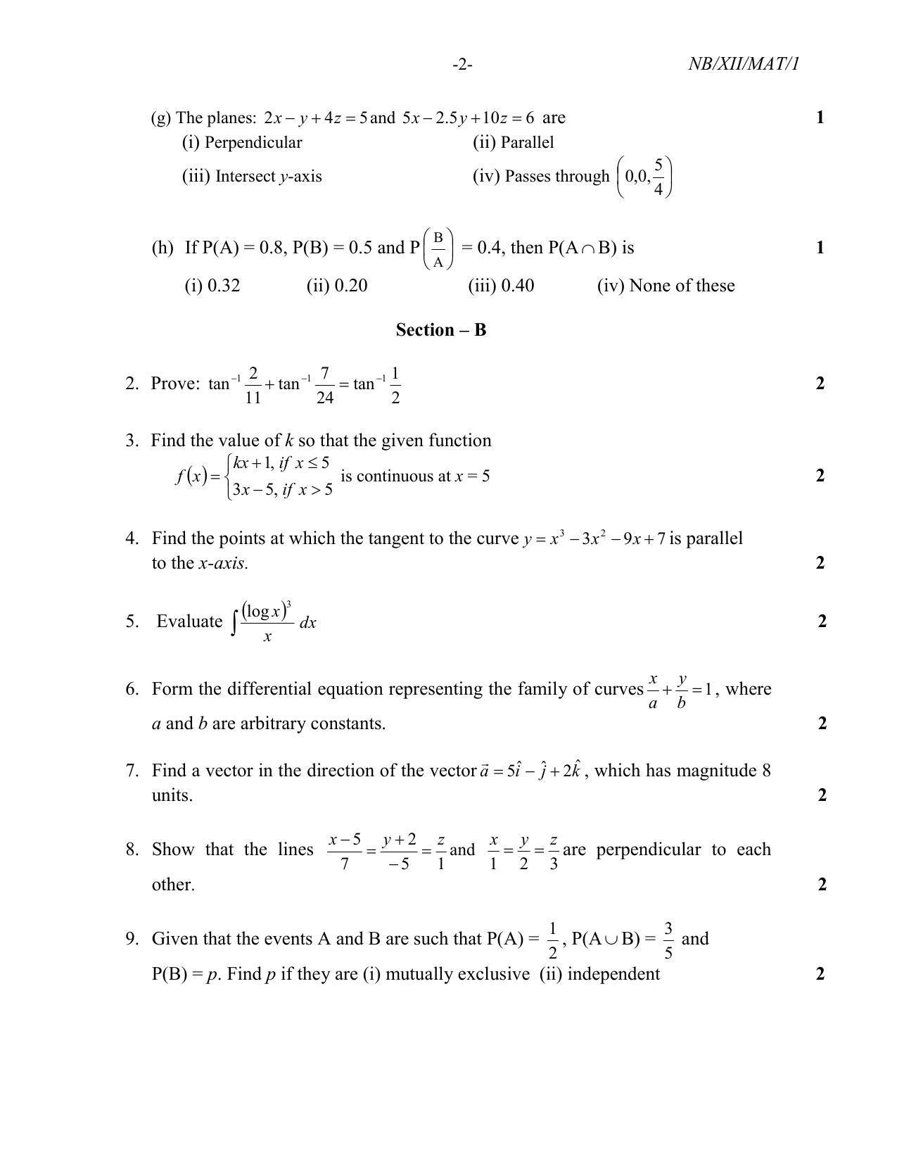 Nagaland Board Class 12 Mathematics 2022 Question Paper - Page 2