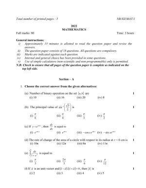 Nagaland Board Class 12 Mathematics 2022 Question Paper