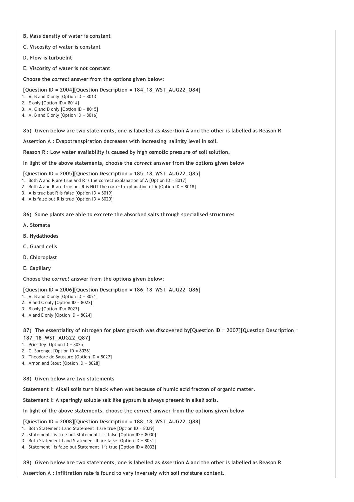 ICAR AIEEA PG 2022 Water Science and Technology Question Paper - Page 16