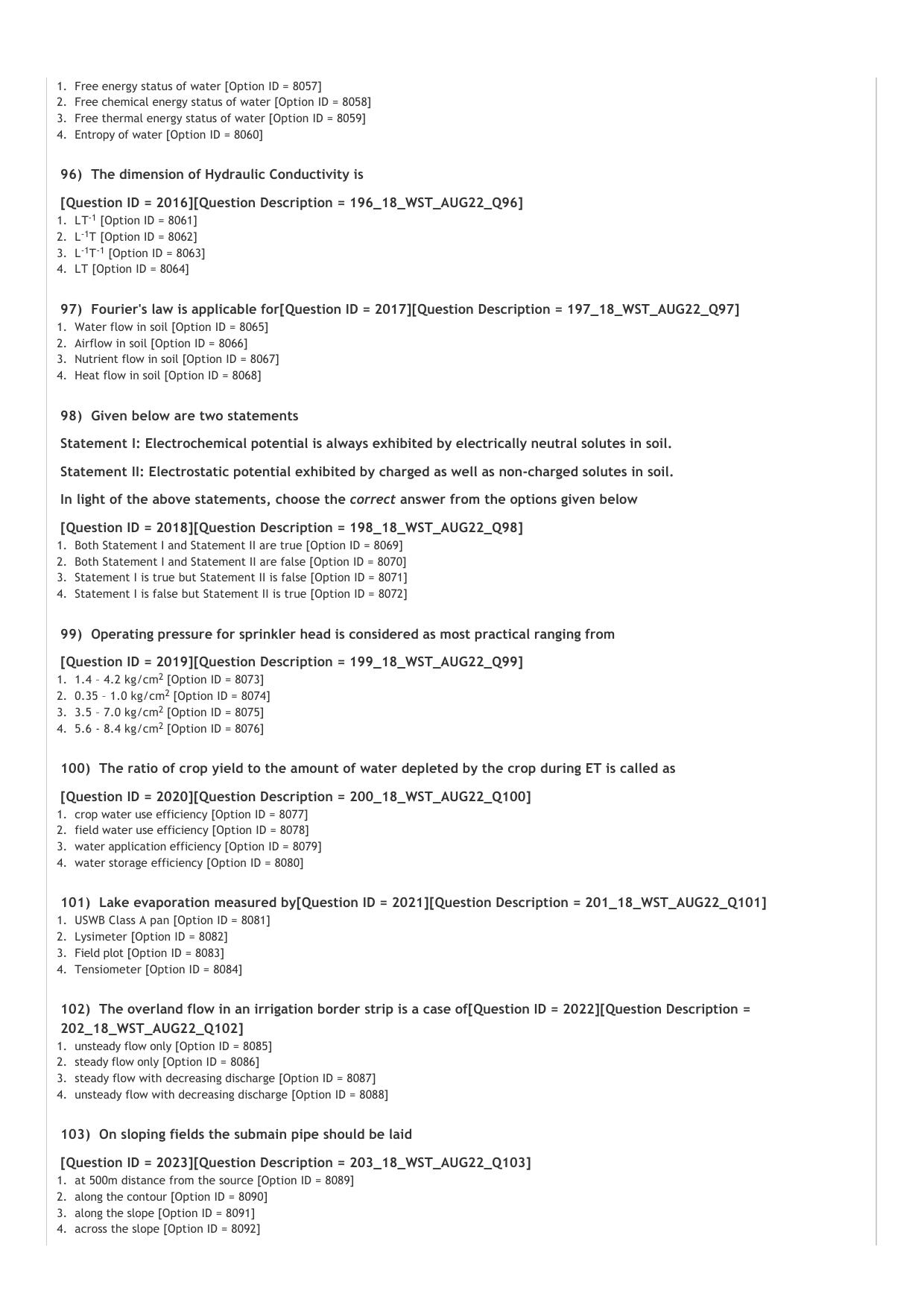 ICAR AIEEA PG 2022 Water Science and Technology Question Paper - Page 18
