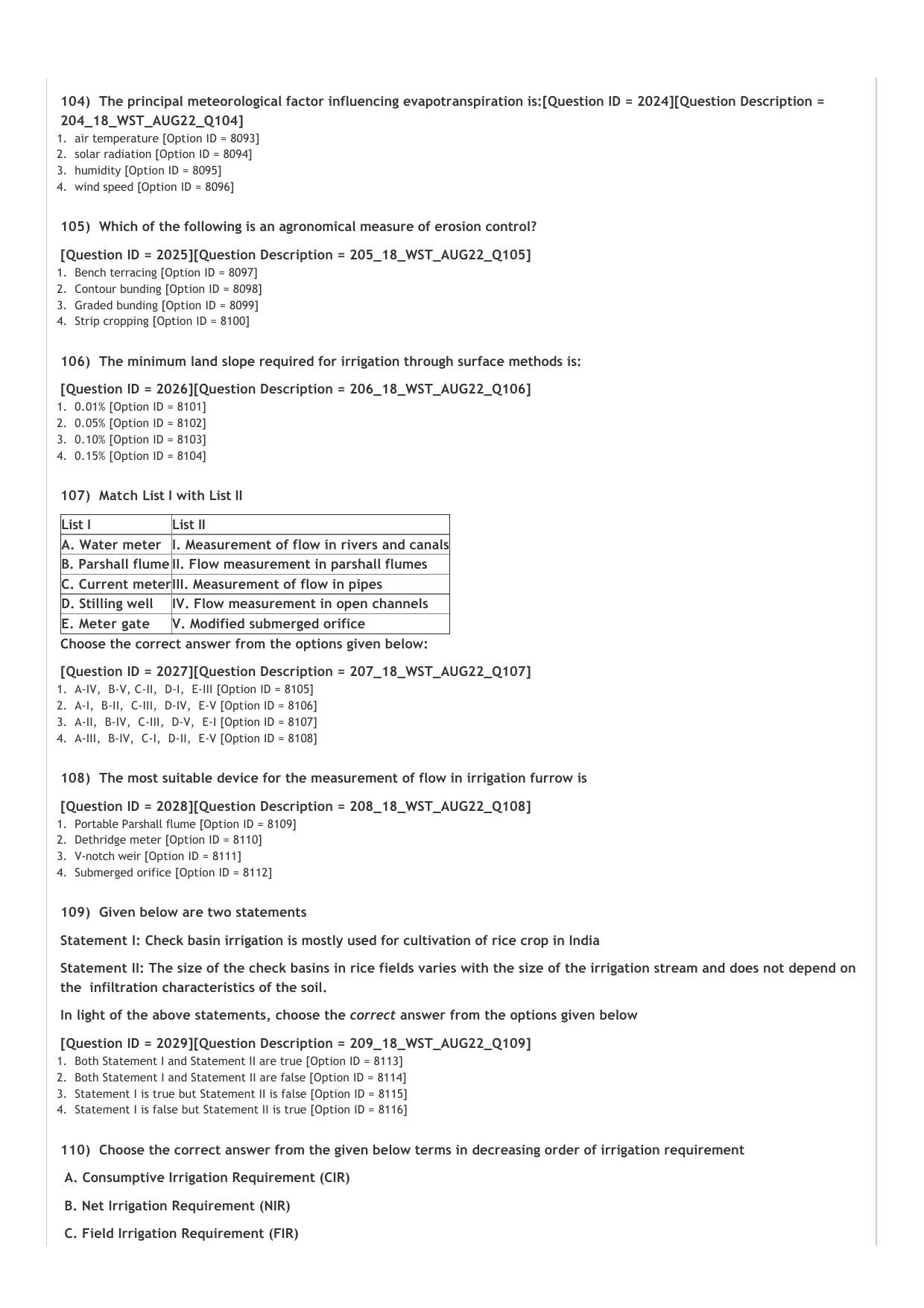 ICAR AIEEA PG 2022 Water Science and Technology Question Paper - Page 19