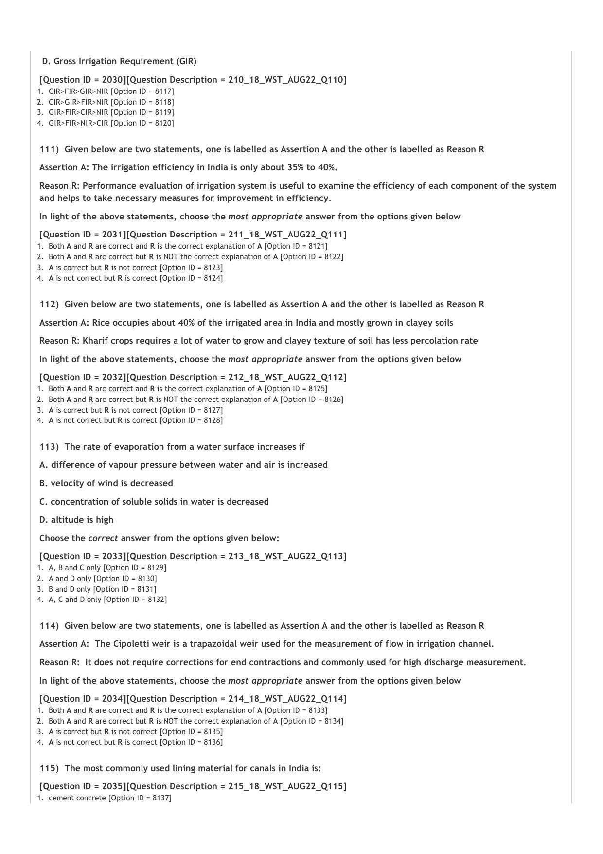 ICAR AIEEA PG 2022 Water Science and Technology Question Paper - Page 20