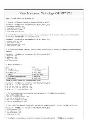 ICAR AIEEA PG 2022 Water Science and Technology Question Paper