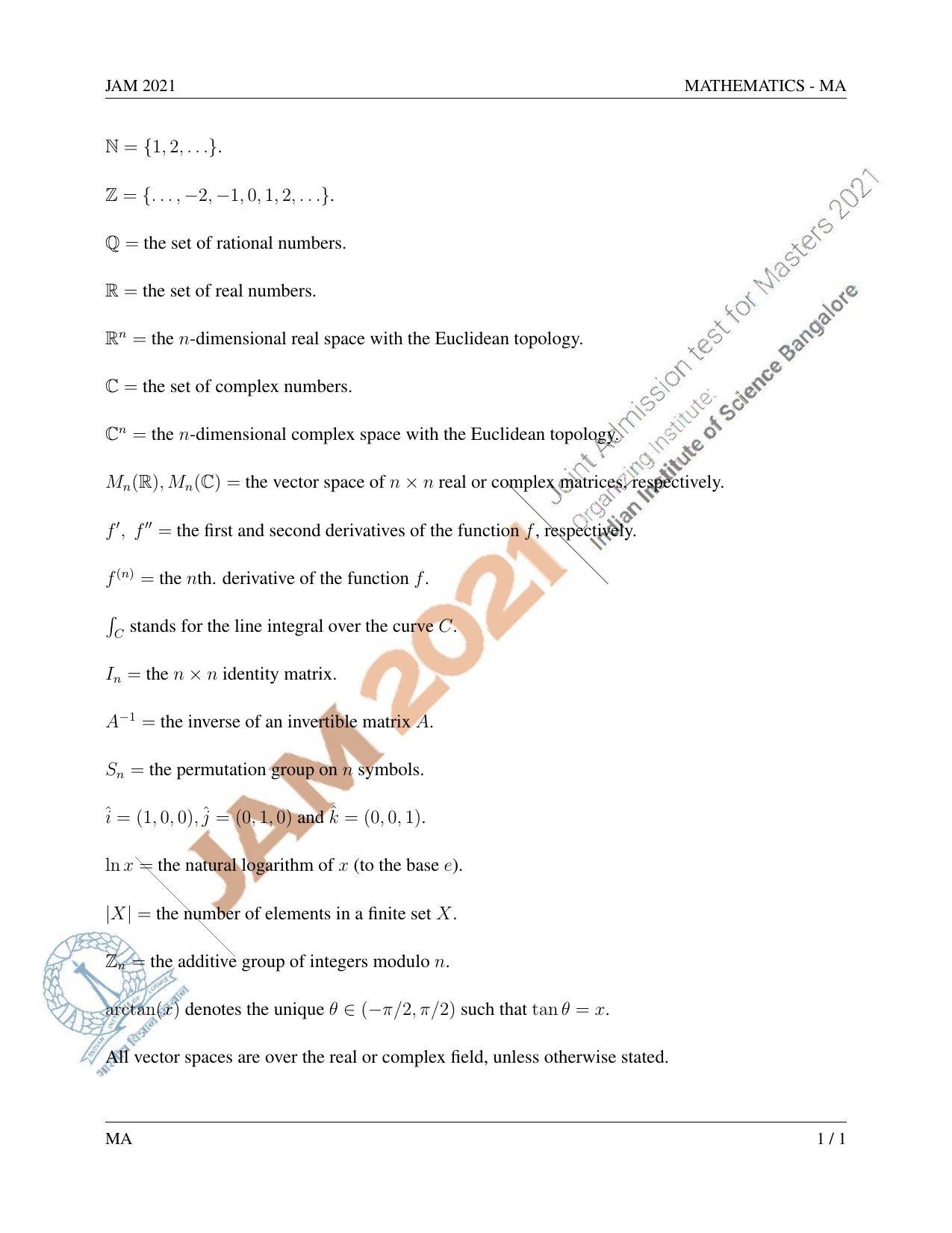 JAM 2021: MA Question Paper - Page 1