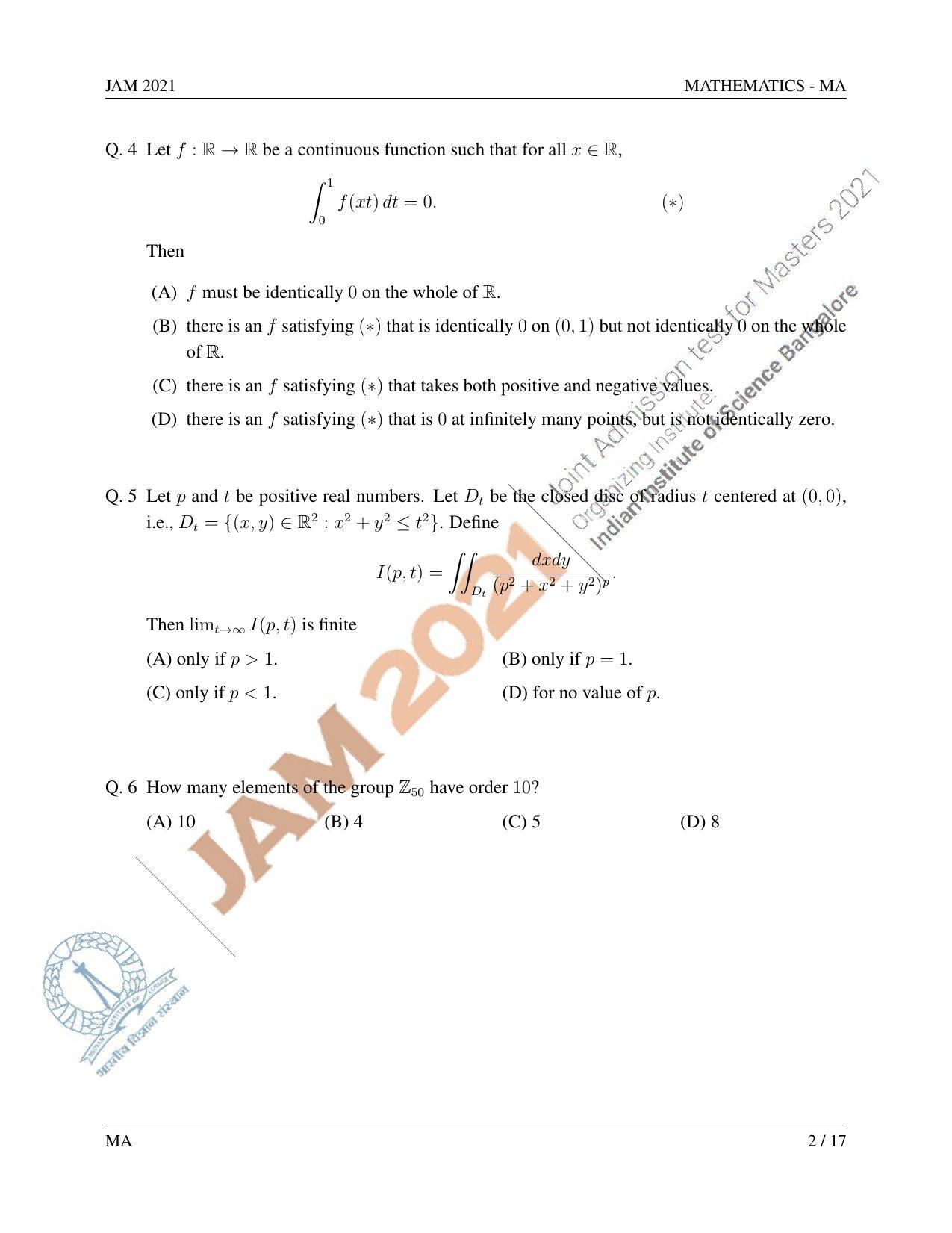 JAM 2021: MA Question Paper - Page 3