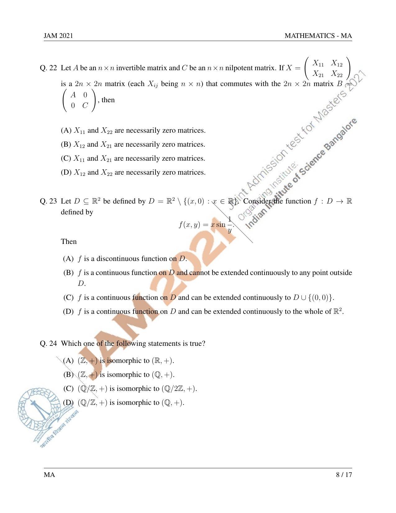 JAM 2021: MA Question Paper - Page 9