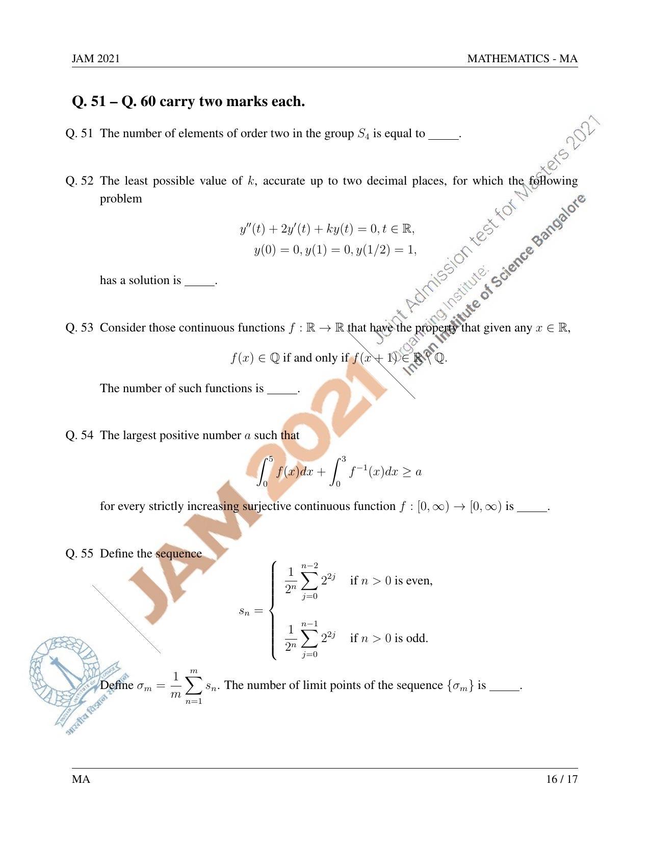 JAM 2021: MA Question Paper - Page 17